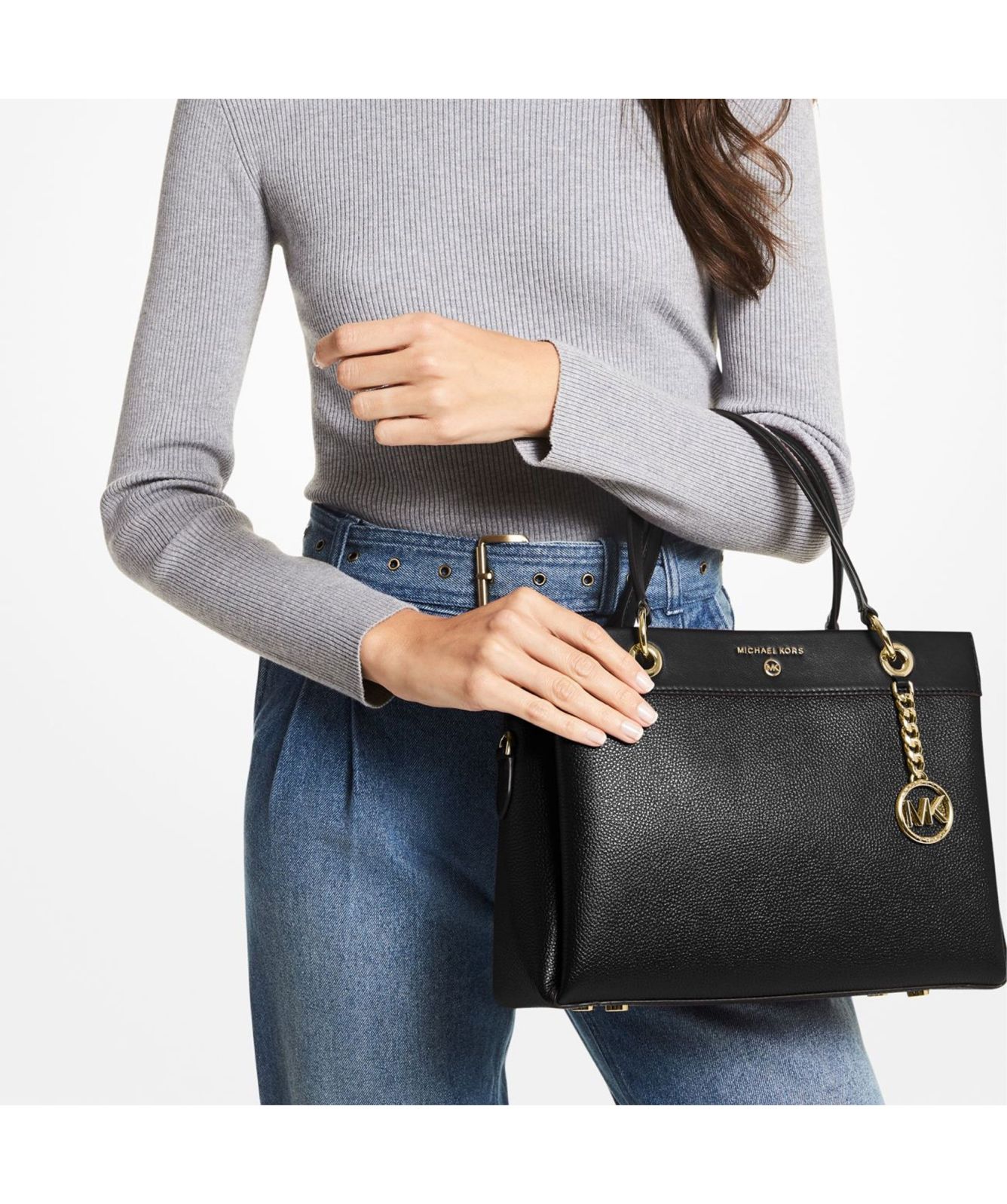 Michael Kors Susan Pebbled Leather Satchel | Black