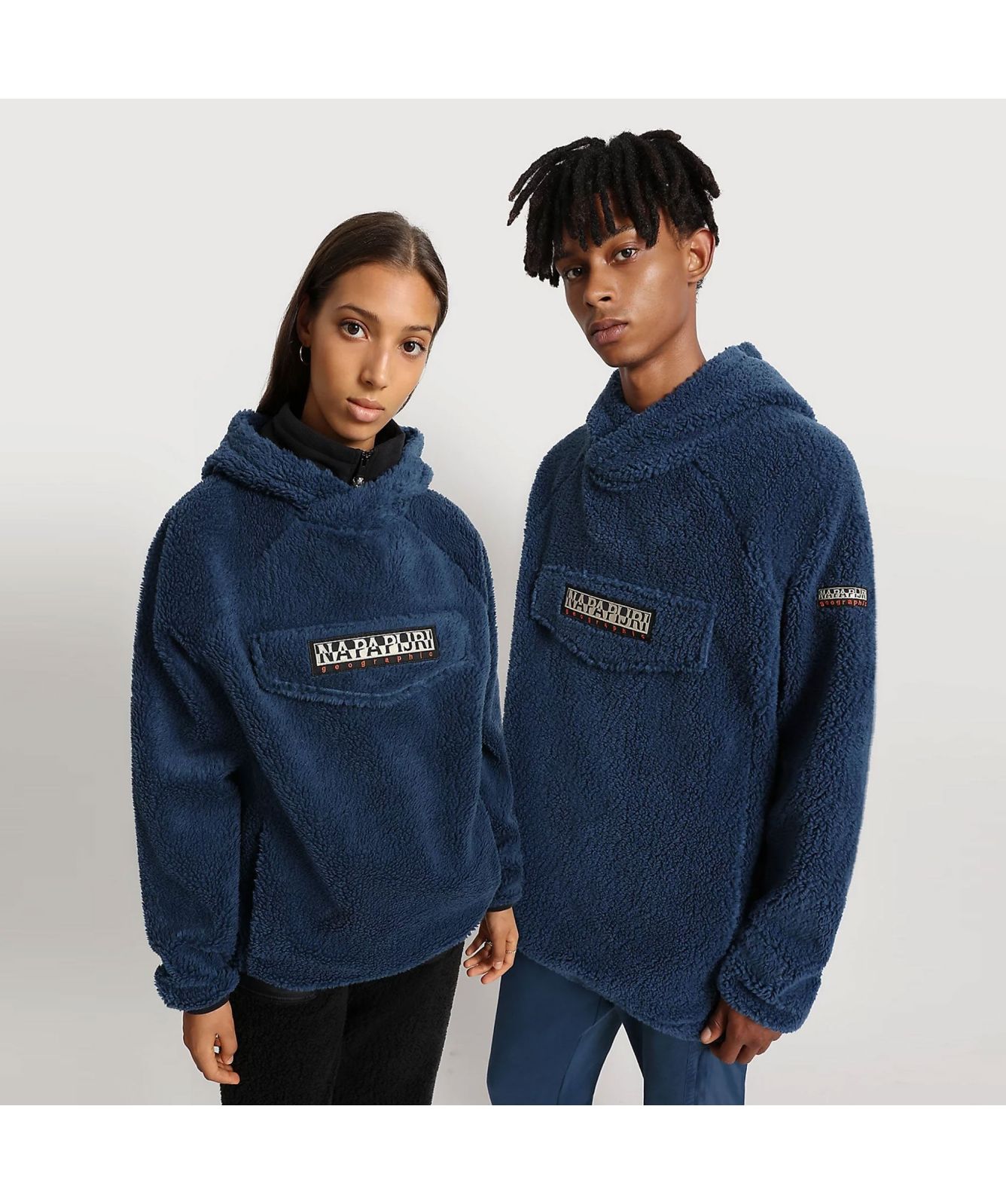 NAPAPIJRI Patch Curly Fleece Hoodie | Blue-NP0A4FPCBB81 -kular fashion