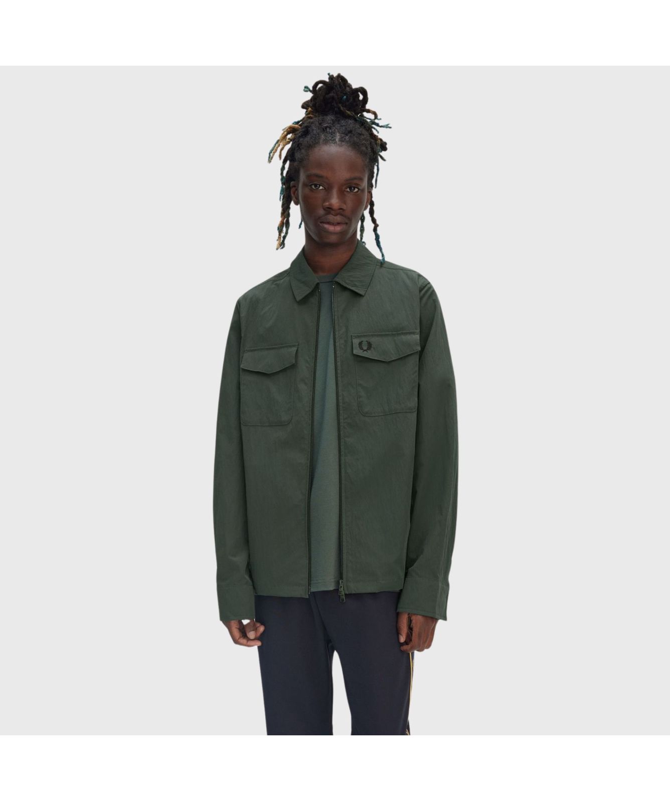 Fred Perry Zip Through Overshirt | Green - M5684-X89, Olive Mint
