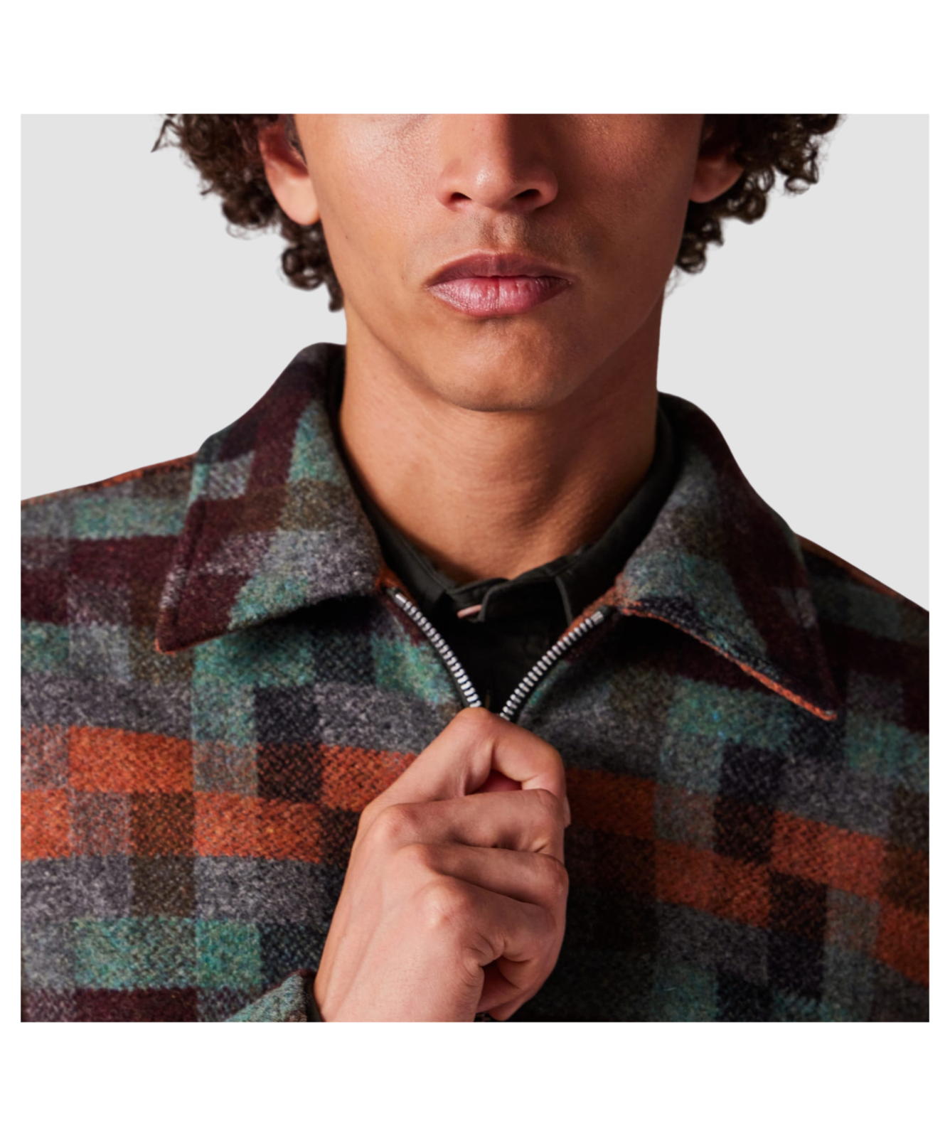 Paul Smith Jacquard Check Wool Zip Jacket | Teal - M2R-669Z