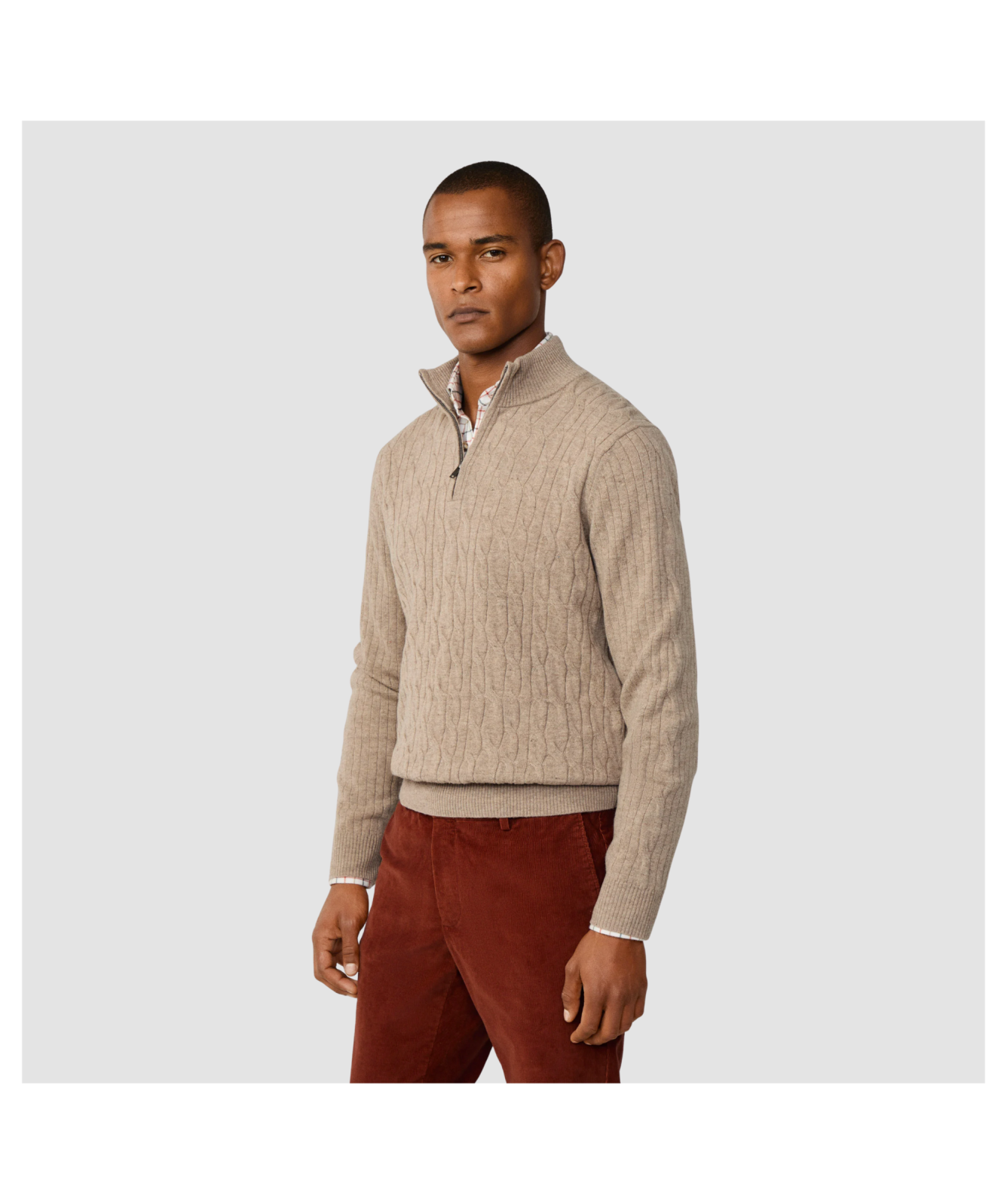Hackett London Knitwear | Lambswool Cable Quarter Zip Jumper