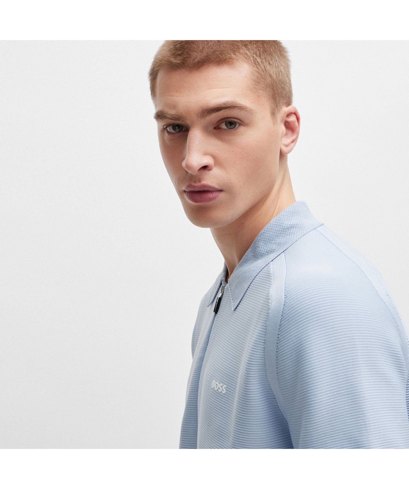 BOSS Men's Zayno Zip Short Sleeve Sweater | Mint or Sky Blue