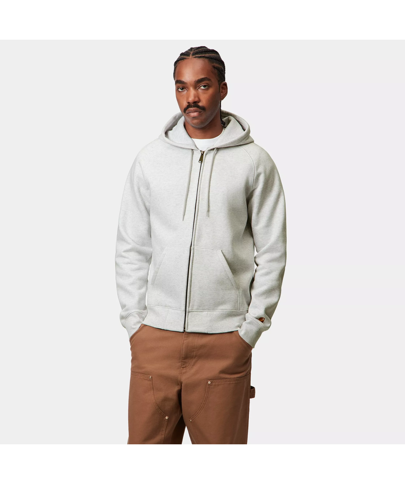 Carhartt アイボリー ジップアップジャケット Carhartt WIP Hooded Chase Full-Zip Jacket | Ash Heather