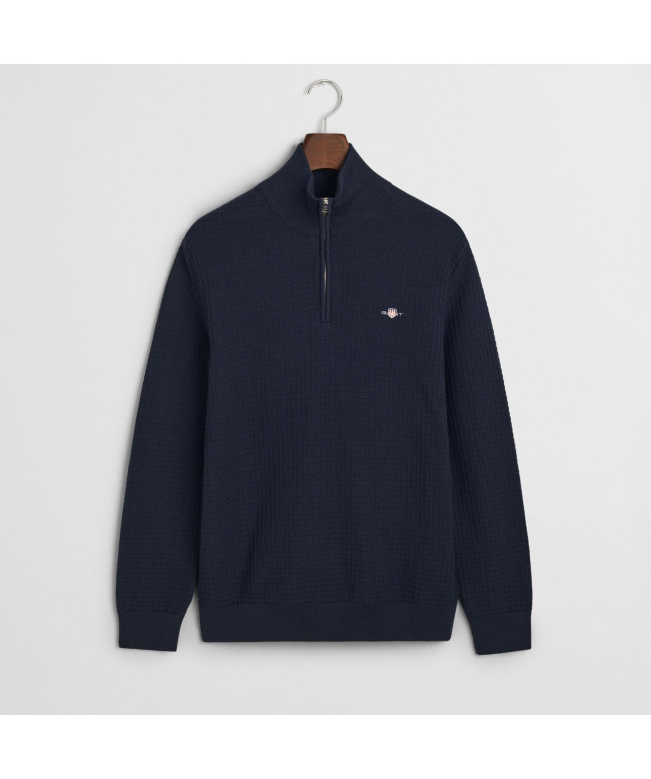 GANT Cotton Textured ¼ Zip Jumper Navy-8030214-433-Green-374
