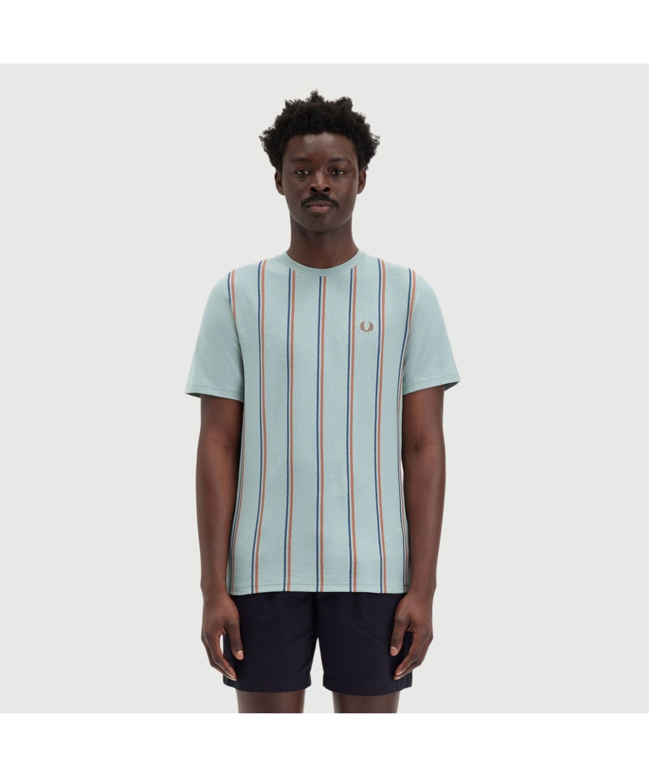 Fred Perry Striped Crepe Pique C Neck T-Shirt | Sage-M9867