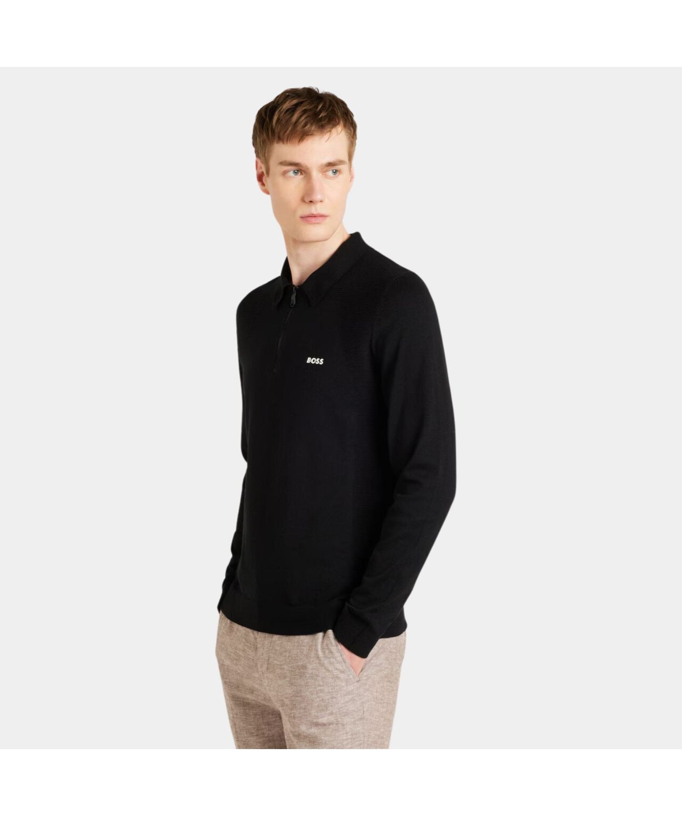 Boss Momentum ¼ Zip Jumper | Beige-50520604-271-black-001 at kular fashion