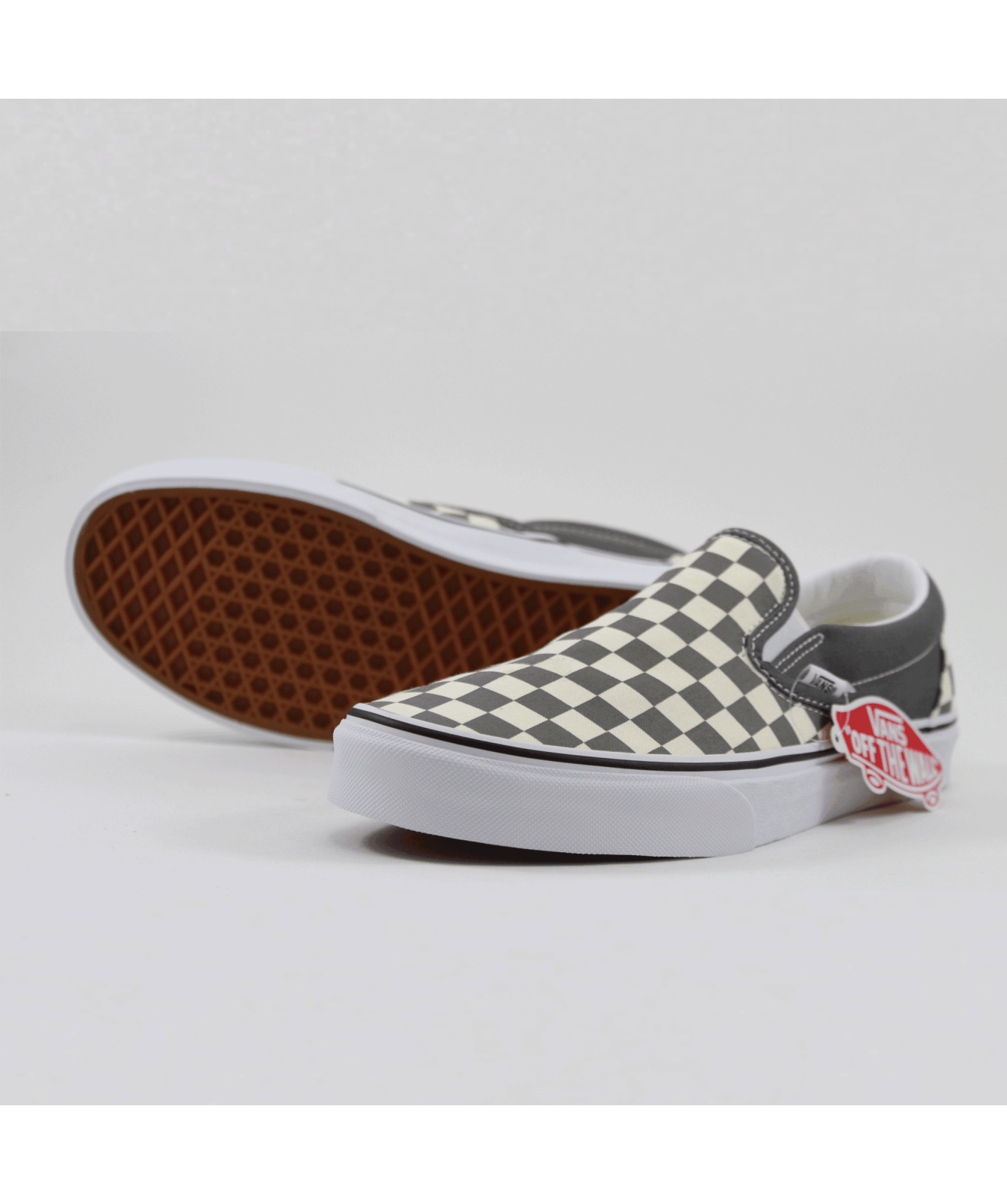 Vans Mens Checkerboard Classic Slip On Shoes Pewter/True White