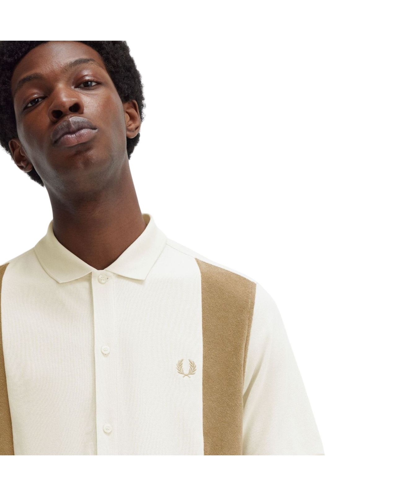 Fred Perry Towelling Panel Polo T-Shirt | Ecru M7807-560 at kular