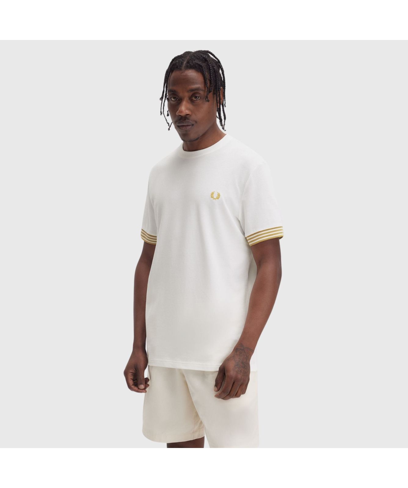Fred Perry Striped Cuff Crew Neck T-Shirt | Olive - M7707