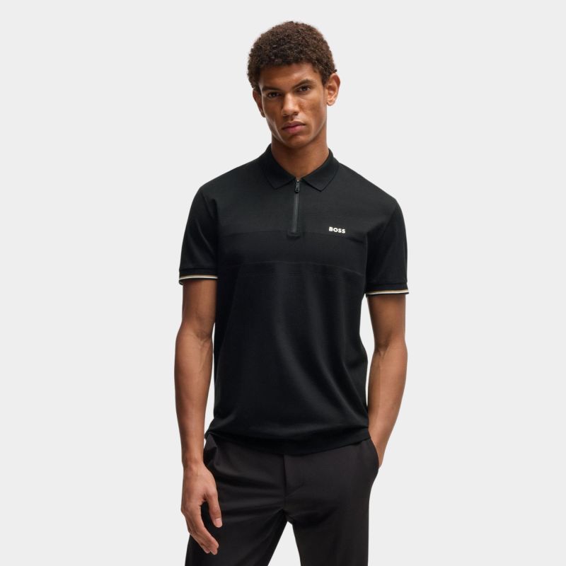 Boss Structured Cotton Philix Pima Polo Shirt | Black - 50538177