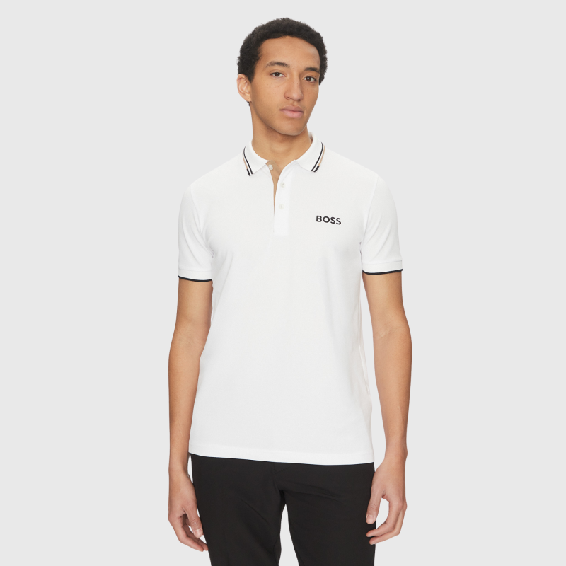 BOSS Cotton-Blend Polo Shirt With Contrast Logos | White