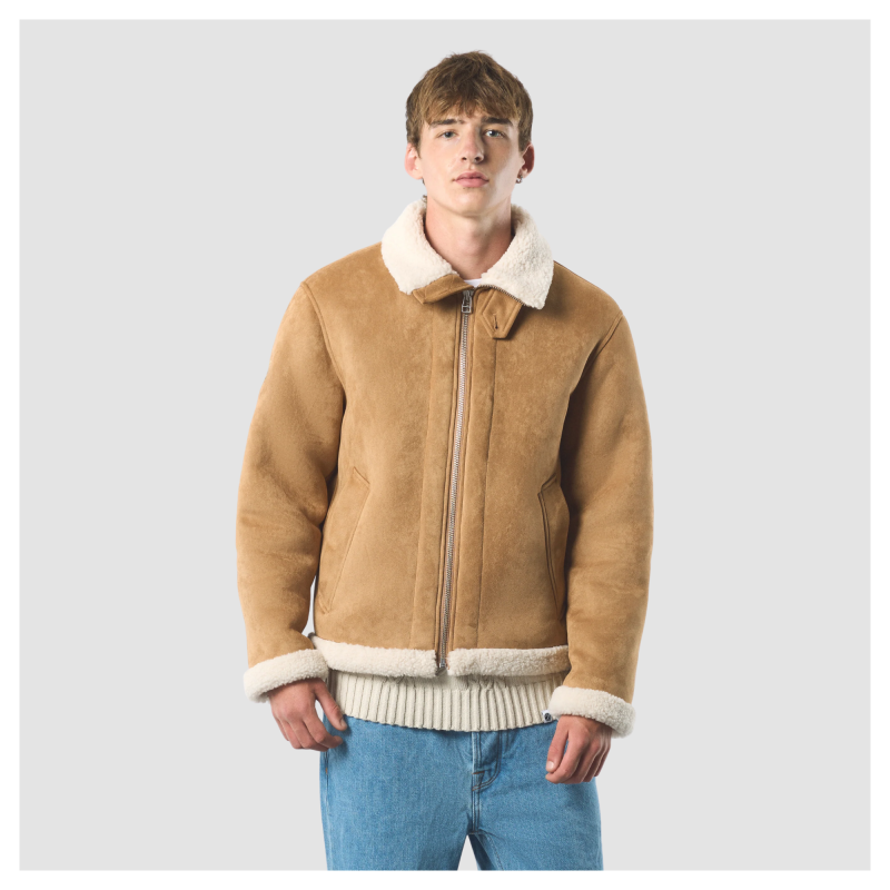 Pretty Green Aviator Jacket - Taupe Faux Shearling | Kular Fashion