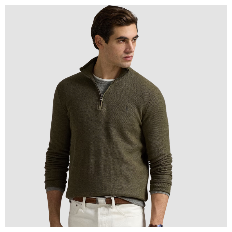 Polo Ralph Lauren Men's Mesh-Knit Quarter-Zip Jumper | Green - 651913