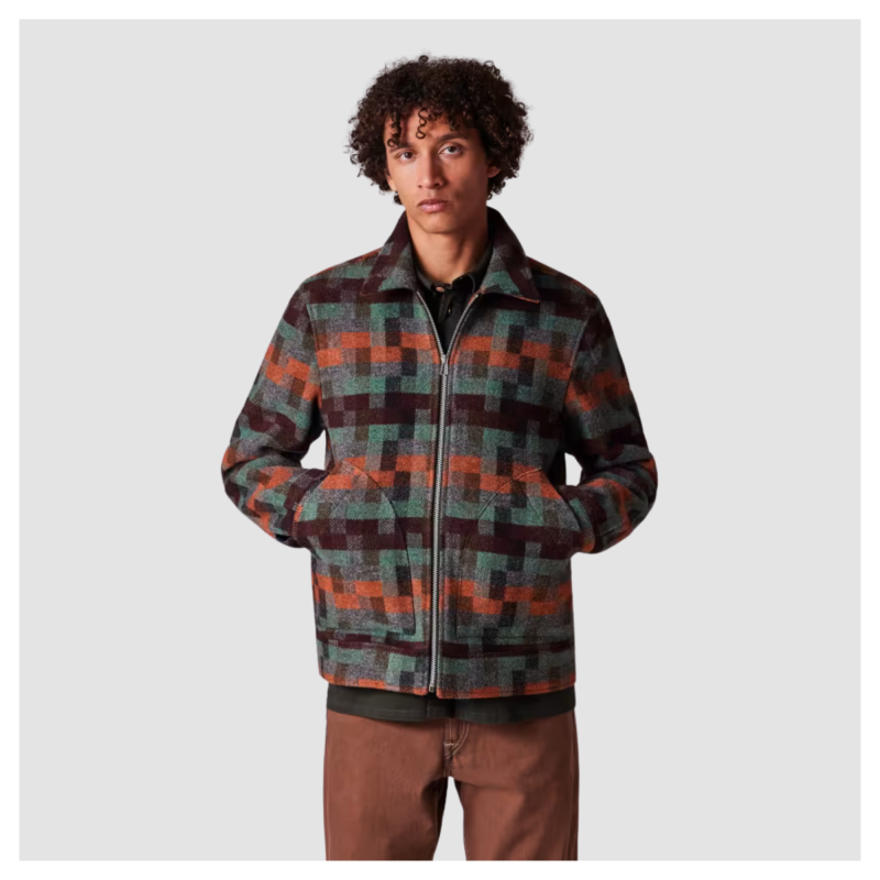 ジャケット・アウター 00s Paul Smith wool tracker jacket y2k Paul Smith Jacquard Check Wool Zip Jacket | Teal - M2R-669Z