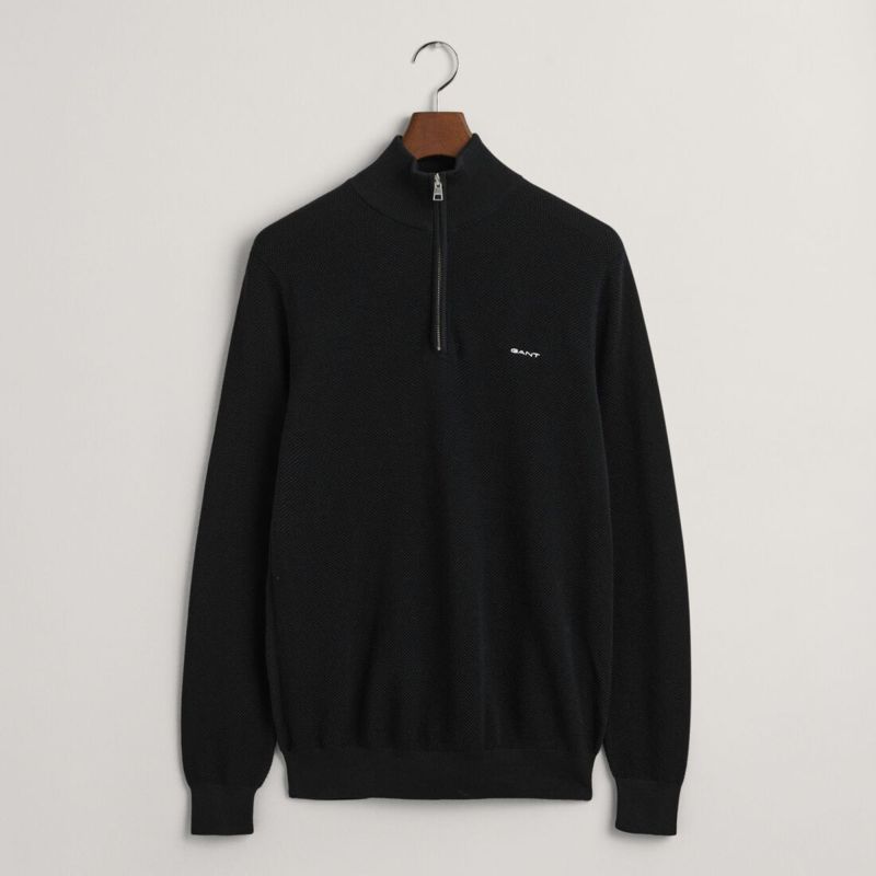 GANT Men's Cotton Piqué Half Zip Jumper | Black - 8040523-5, Navy