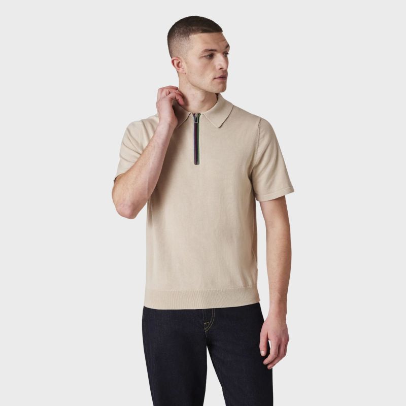 Paul Smith Sports Stripe Zip Short Sleeve Polo Shirt | Sky Blue