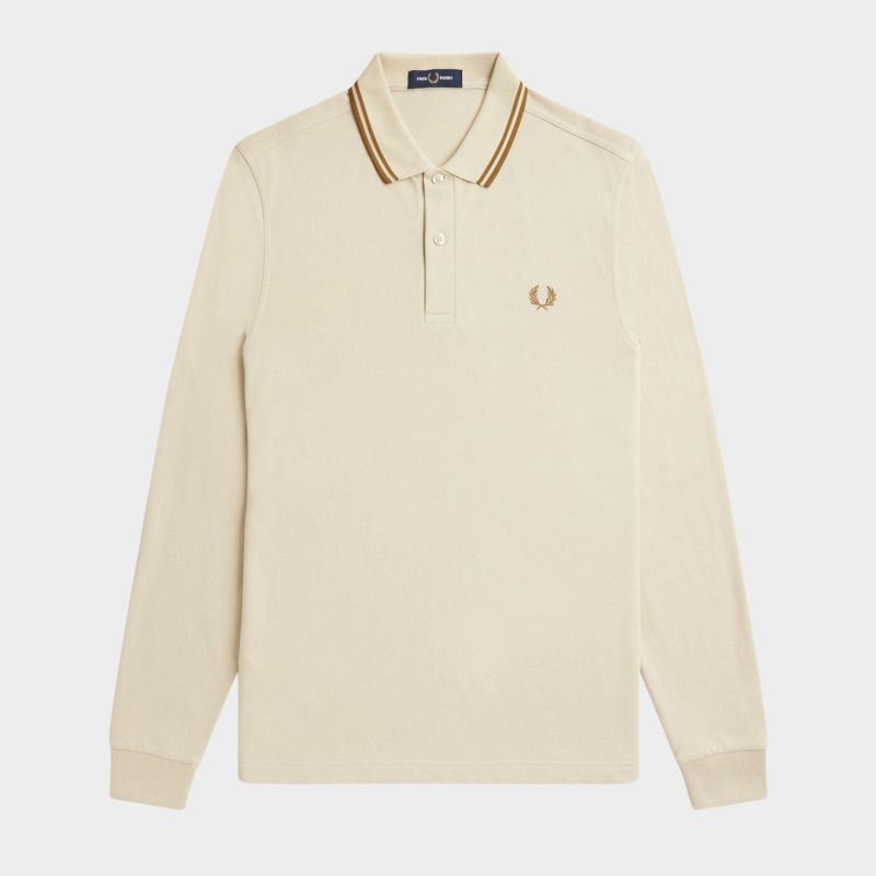 FRED PERRY/Long Sleeve Polo ベージュL Fred Perry's Plain Long-Sleeved Tennis Shirt | Blue or Beige - M6006
