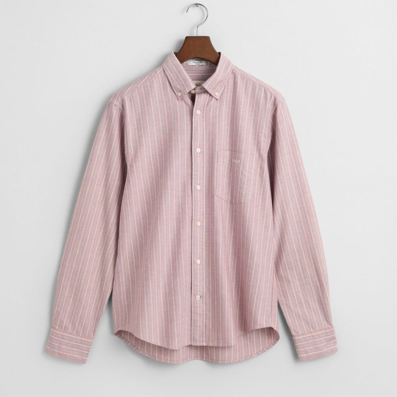 【BAON】[unisex] Geuling Stripe Oxford Short Sleeve Shirt Men's Short Sleeve Striped Executive Oxford Dress Shirt