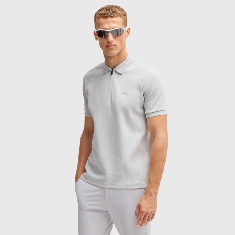 Boss Philix Drop Needle AC Zip Placket Polo T-Shirt | Grey